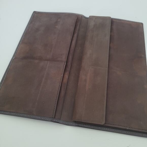 Dunhill Designer Checkbook Card Slim Bill Holder Wallet Brown Bifold Leather Vtg - Picture 3 of 10